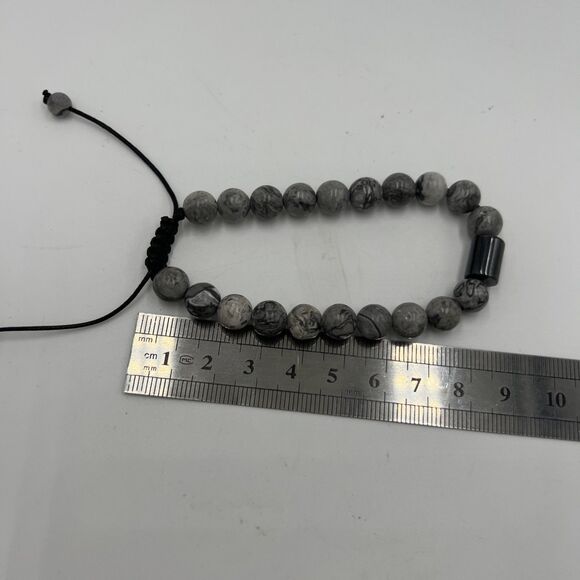 New Macrame Bracelet Unisex Adjustable Healing Hematite And Picasso Jasper Beads - Picture 6 of 9
